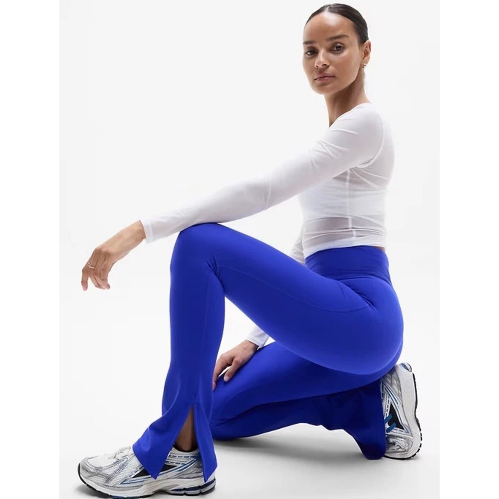 NWT Athleta Elation Split Slim Flare Leggings Royal Blue High Rise Powervita S